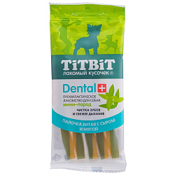 Лакомство TiTBiT Dental+ Палочка витая для собак мини-пород с сыром 30г