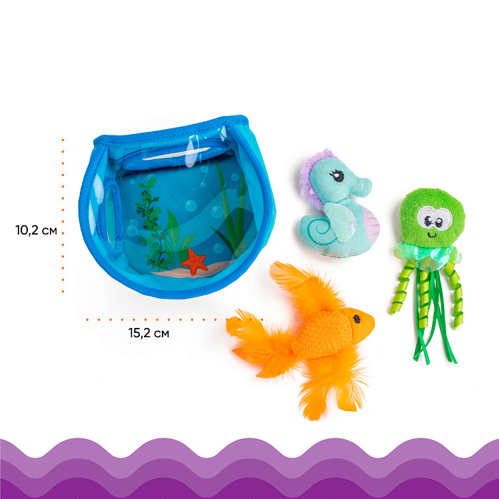 Игрушка Catstages Dental для кошек "Аквариум" с кошачьей мятой, 13см, 3 игрушки в комплекте