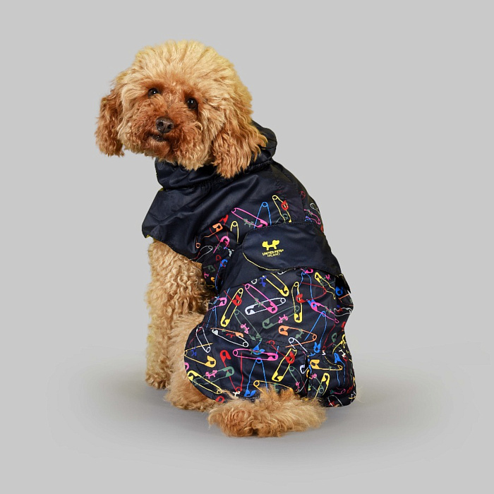 Дождевик United Pets для собак Easy 44, черный с разноцветными булавками