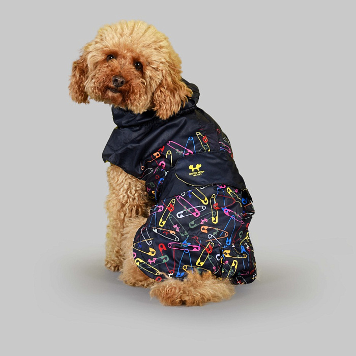 Дождевик United Pets для собак Easy 28, черный с разноцветными булавками