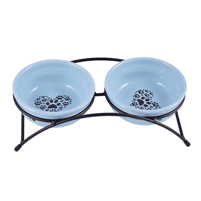 КерамикАрт миски на подставке для собак и кошек двойные 2x290 мл синие СКИДКА 50%