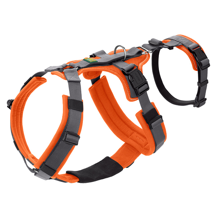 Hunter шлейка для собак Safety Maldon L (66-118 / 69-105 / 2,5 см) с ручкой, нейлон, оранжевый/серый