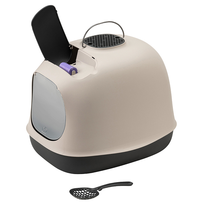 United Pets био-туалет "Minù" в комплекте с совочком, пакетами для уборки и угольным фильтром 40х40х50 см, серый/темно-серый