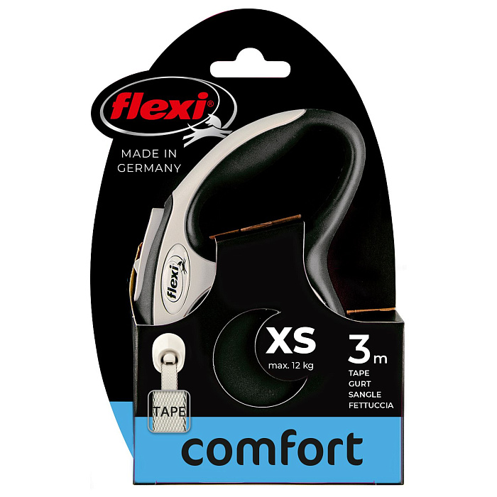 flexi рулетка NEW LINE Comfort XS (до 12 кг) лента 3 м серый/черный