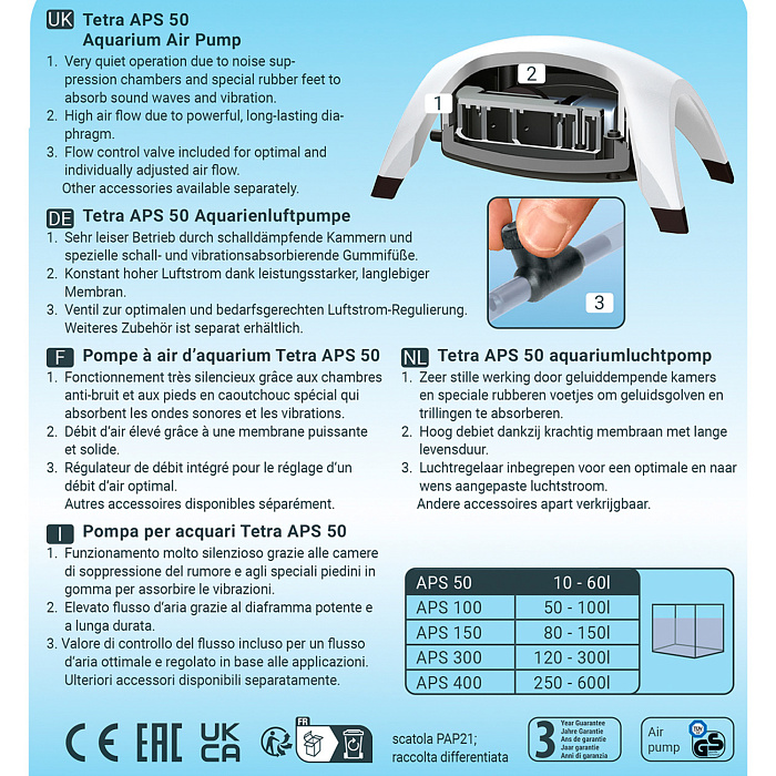 Tetra AРS 50 компрессор для аквариумов 10-60 л белый