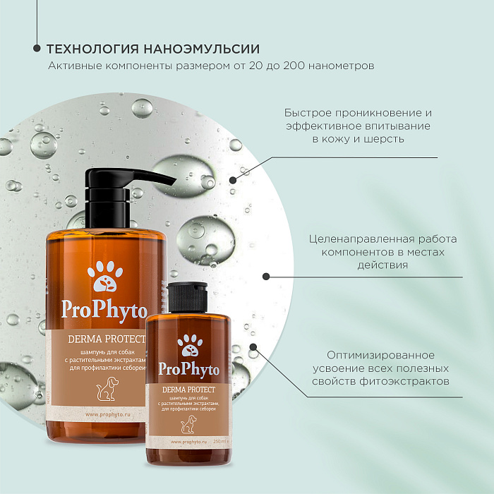 Жидкий шампунь ProPhyto DERMA PROTECT SHAMPOO для собак с растительными экстрактами против перхоти и себореи, 500 мл