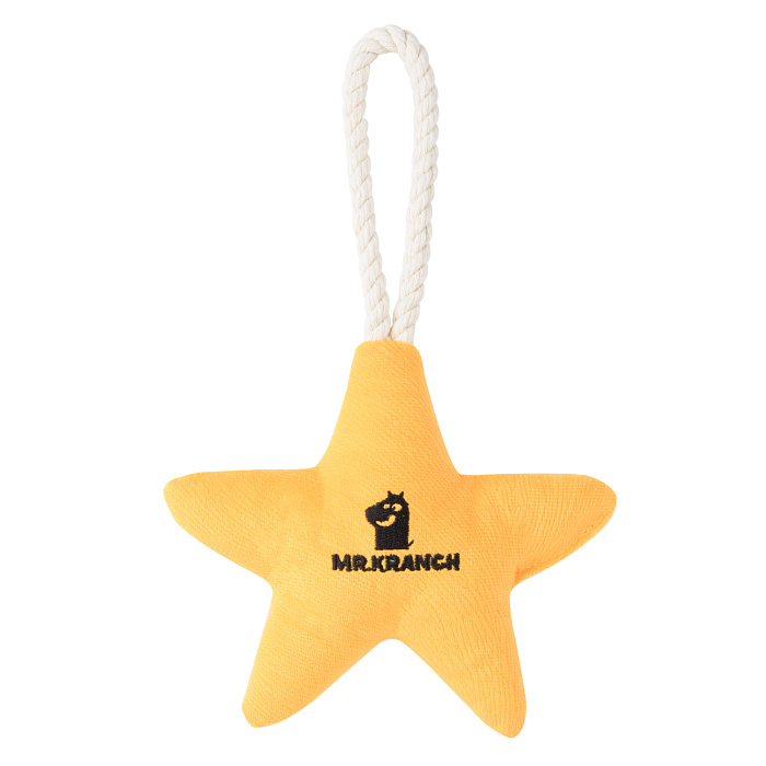 Игрушка Mr.Kranch для собак мелких и средних пород Звездочка с канатом и пищалкой 26х16х5см желтая СКИДКА 40%