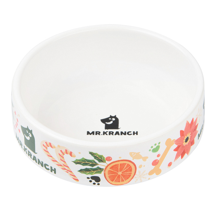 Миска Mr.Kranch для собак и кошек из фарфора Новогодняя 350мл белая СКИДКА 40%