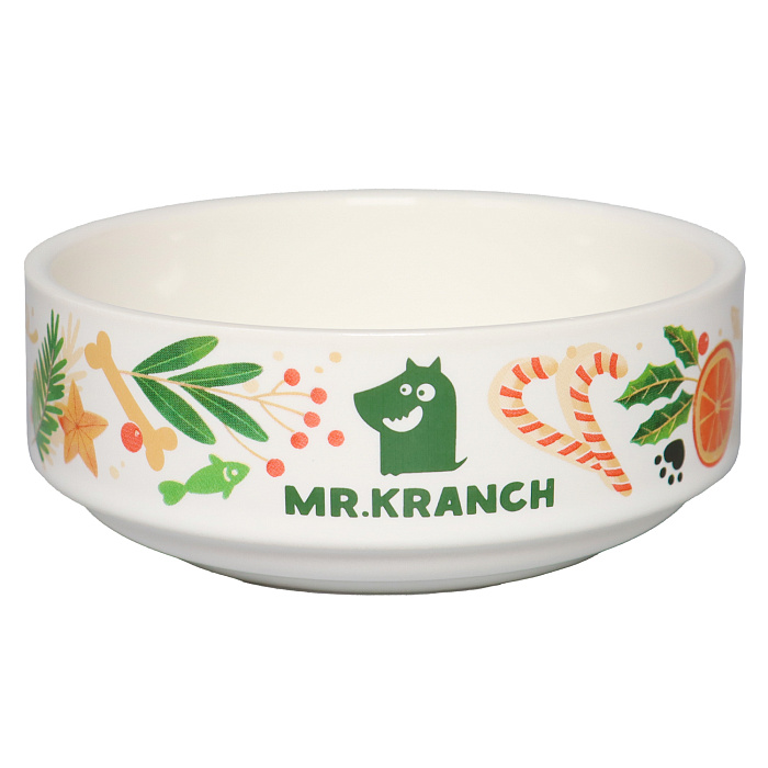 Миска Mr.Kranch для собак и кошек из фарфора Новогодняя 350мл белая СКИДКА 40%