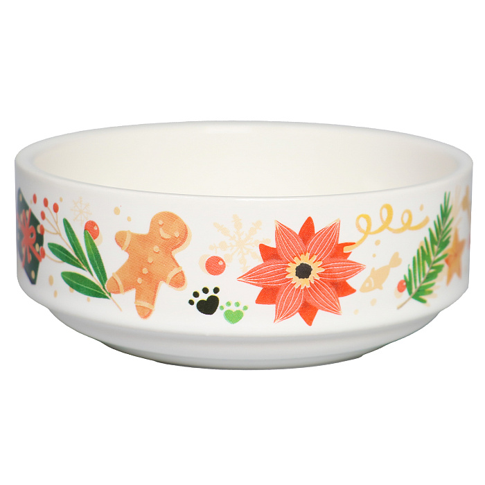 Миска Mr.Kranch для собак и кошек из фарфора Новогодняя 350мл белая СКИДКА 40%