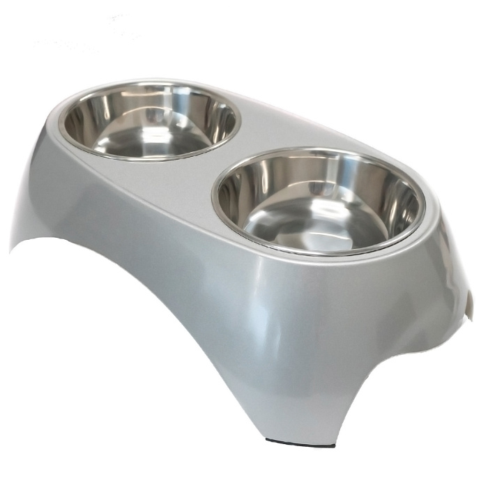 Миска SuperDesign на меламиновой подставке двойная Металлик 2х700 мл, белая СКИДКА 50%