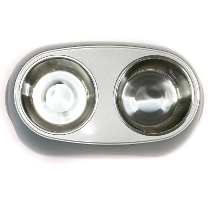 Миска SuperDesign на меламиновой подставке двойная Металлик 2х700 мл, белая СКИДКА 50%