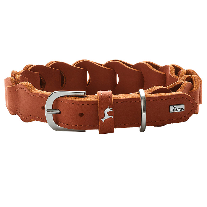 Hunter ошейник для собак Solid Education Chain 50 / 3.5см (34-42см), кожа, коньяк СКИДКА 50%