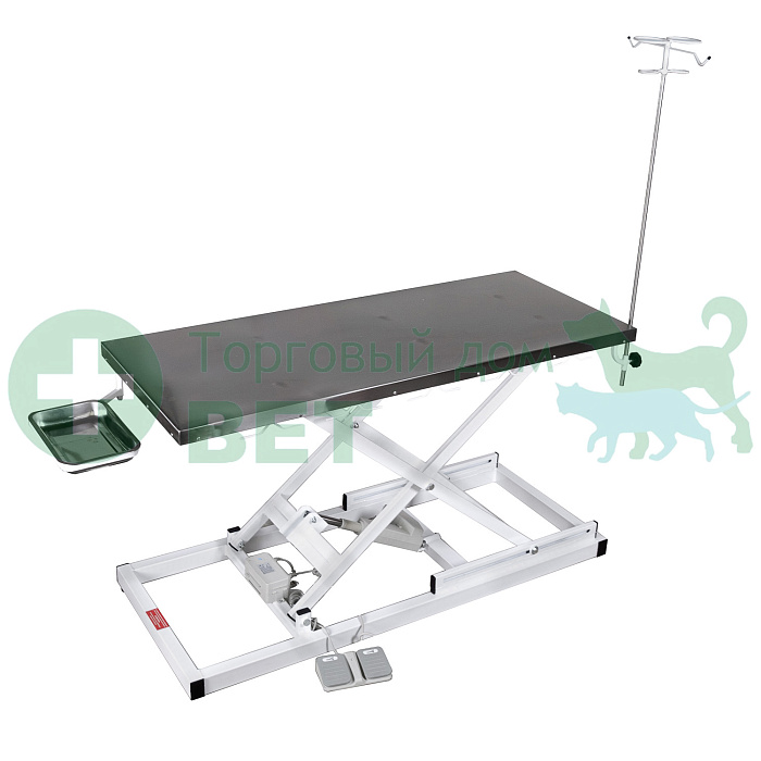 ТД ВЕТ Стол ветеринарный VETBOT-72.1500 без слива, со штативом, электропривод, 1500x600x(330- 1050)h мм (каркас белый, пульт ручной)