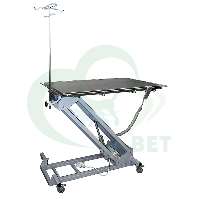 ТД ВЕТ Стол ветеринарный хирургический Vetbot-112 со штативом, 1300(1470)х600х(270-1030h),с колесами (каркас MUAR, пульт ножной)