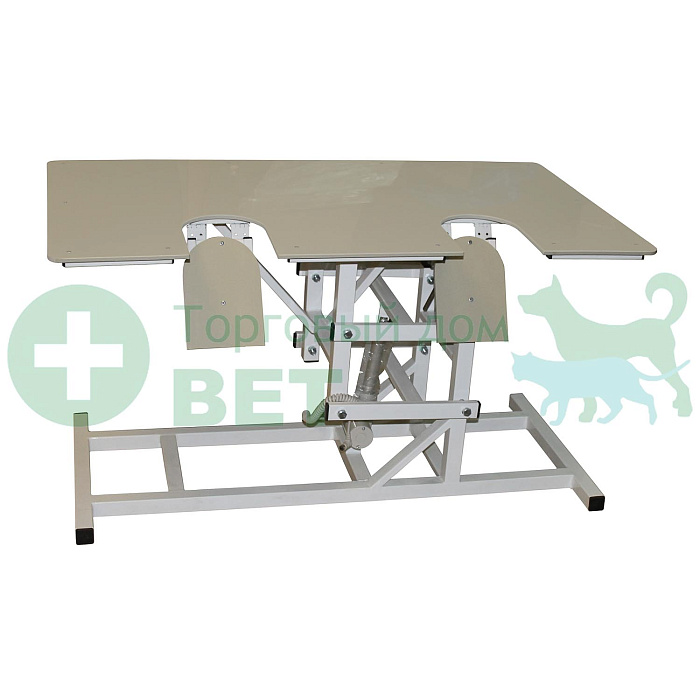 ТД ВЕТ Стол ветеринарный СВУ-29 с электроприводом 1320x720мм с опускающимися дверцами для УЗИ и эхо процедур (коврик-накладка в комплекте)каркас серый