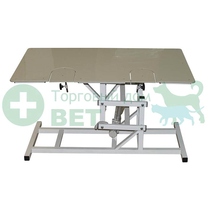ТД ВЕТ Стол ветеринарный СВУ-29 с электроприводом 1320x720мм с опускающимися дверцами для УЗИ и эхо процедур (коврик-накладка в комплекте)каркас серый