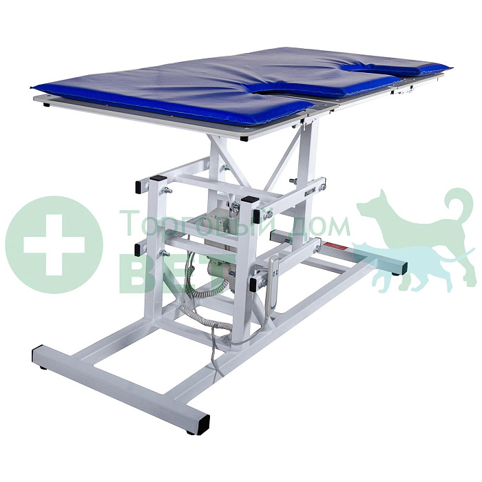 ТД ВЕТ Стол ветеринарный СВУ-29 с электроприводом 1320x720мм с опускающимися дверцами для УЗИ и эхо процедур (коврик-накладка в комплекте)каркас серый