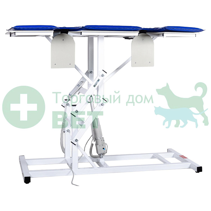ТД ВЕТ Стол ветеринарный СВУ-29 с электроприводом 1320x720мм с опускающимися дверцами для УЗИ и эхо процедур (коврик-накладка в комплекте)каркас серый