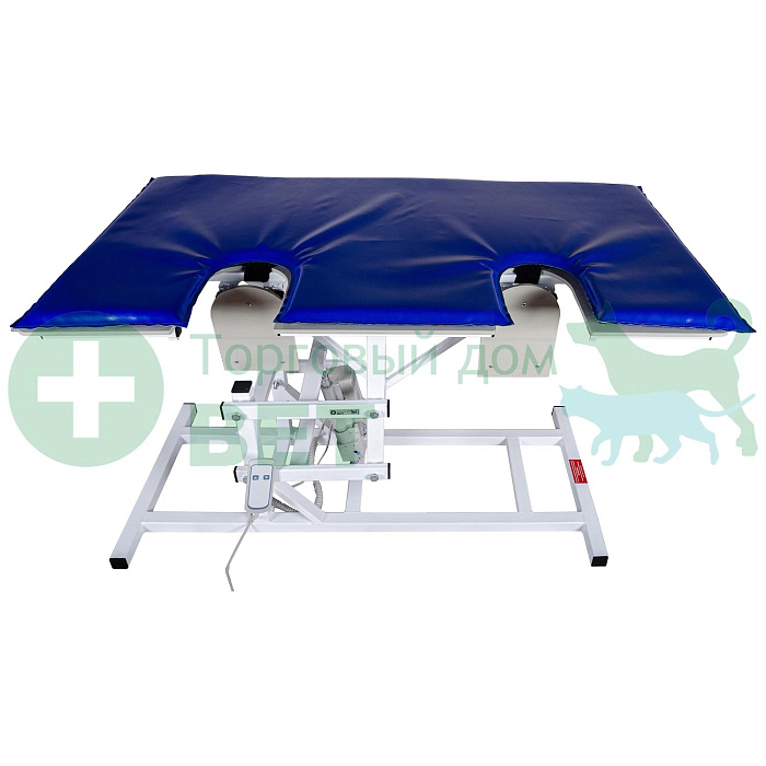 ТД ВЕТ Стол ветеринарный СВУ-29 с электроприводом 1320x720мм с опускающимися дверцами для УЗИ и эхо процедур (коврик-накладка в комплекте)каркас белый