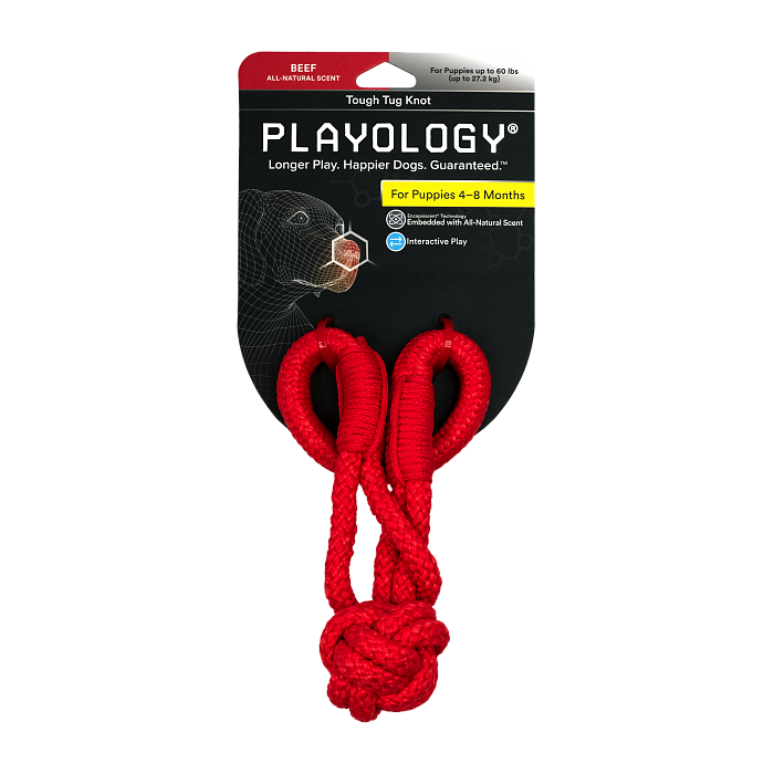 Playology жевательный канат TOUGH TUG KNOT для щенков 4-8 месяцев с ароматом говядины, цвет красный СКИДКА 50%