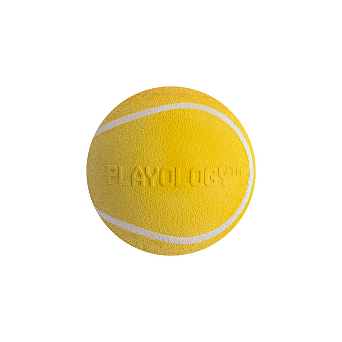 Playology  жевательный мяч SQUEAKY CHEW BALL 6 см для собак мелких и средних пород с пищалкой и с ароматом курицы, цвет желтый СКИДКА 50%