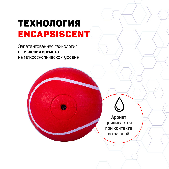 Playology  жевательный мяч SQUEAKY CHEW BALL 6 см для собак мелких и средних пород с пищалкой и с ароматом говядины, цвет красный СКИДКА 50%