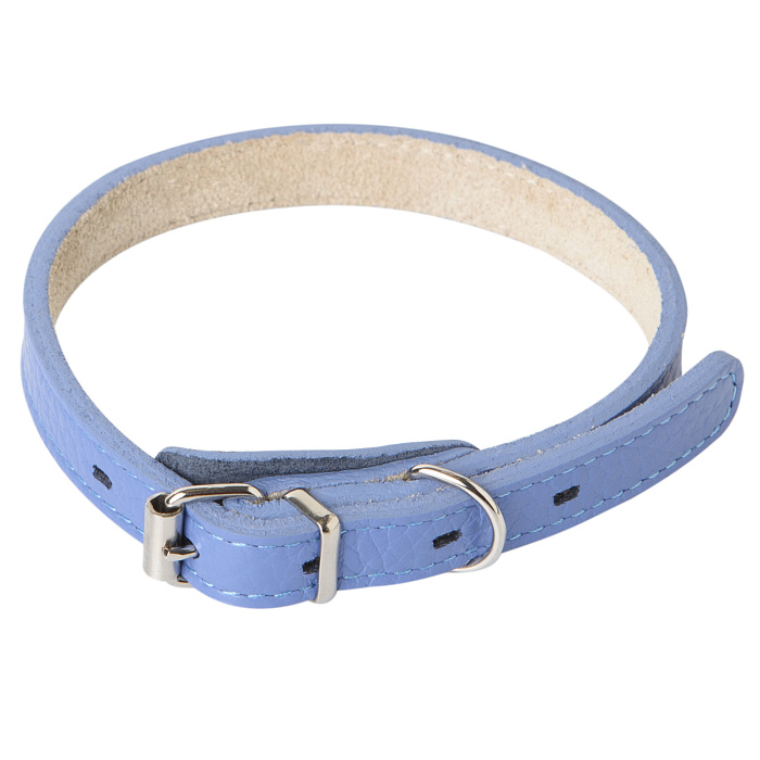 Ошейник Mr.Kranch для собак из натуральной кожи прямой 17-20см васильковый СКИДКА 40%