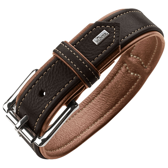 Ошейник Hunter Canadian UP для собак, обхват 50-56 см, длина 65 см, черный/коньячный