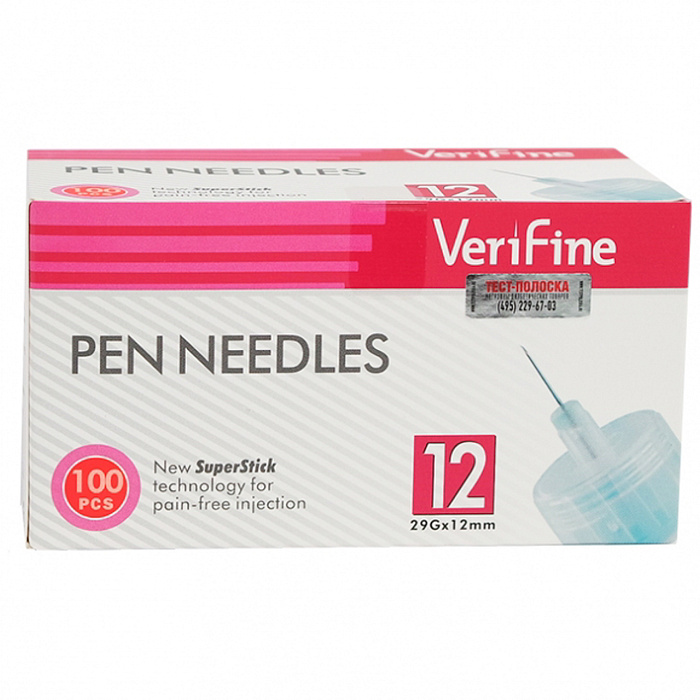 Иглы Verifine для инсулиновых шприц-ручек 29G 0.33*12 мм, уп.100шт (собаки) СКИДКА 50%
