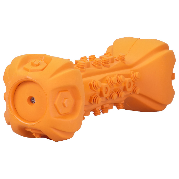 Игрушка Mr.Kranch для собак Гантель дентальная и пищалкой 22 см оранжевая с ароматом бекона