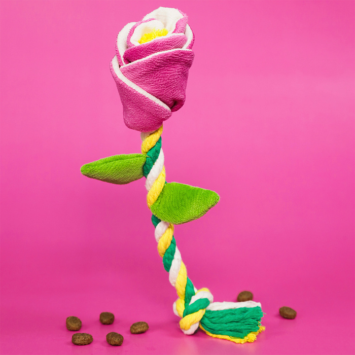 Игрушка Mr.Kranch для собак мелких и средних пород Роза с канатом 29х5х5см розовая