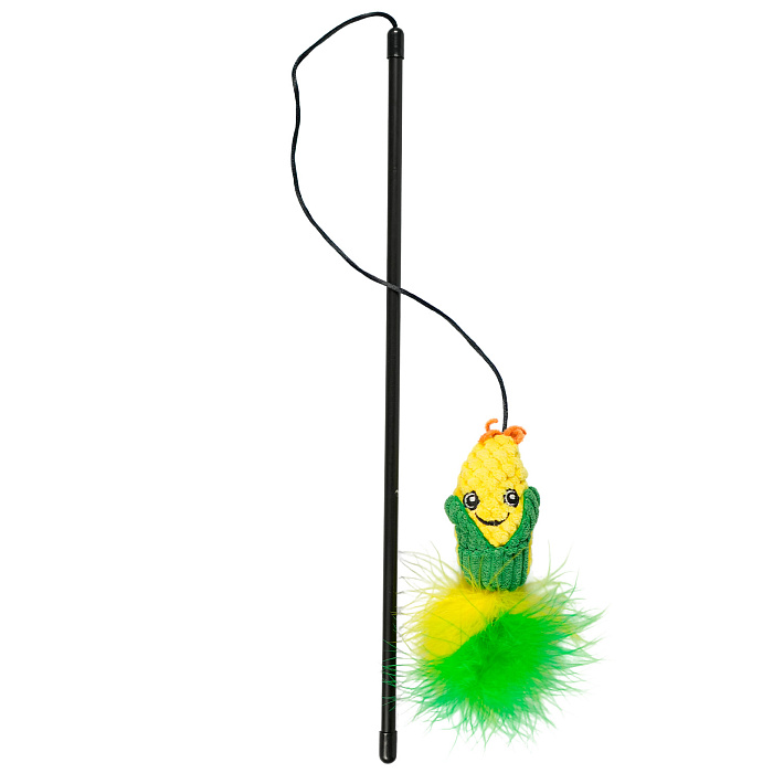 Игрушка-дразнилка Mr.Kranch для кошек Кукуруза плюшевая с кошачьей мятой и перышками 17 см зеленая