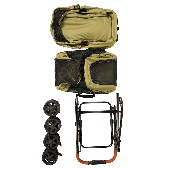 Коляска прогулочная Mr.Kranch для собак и кошек двойная (макс. нагрузка 10+10 кг) оливковая