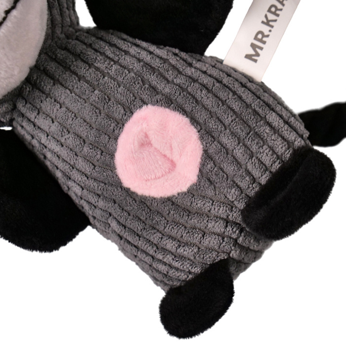 Игрушка Mr.Kranch для собак Ослик плюшевая с канатиками пищалкой и карманом под лакомство 21 см серая