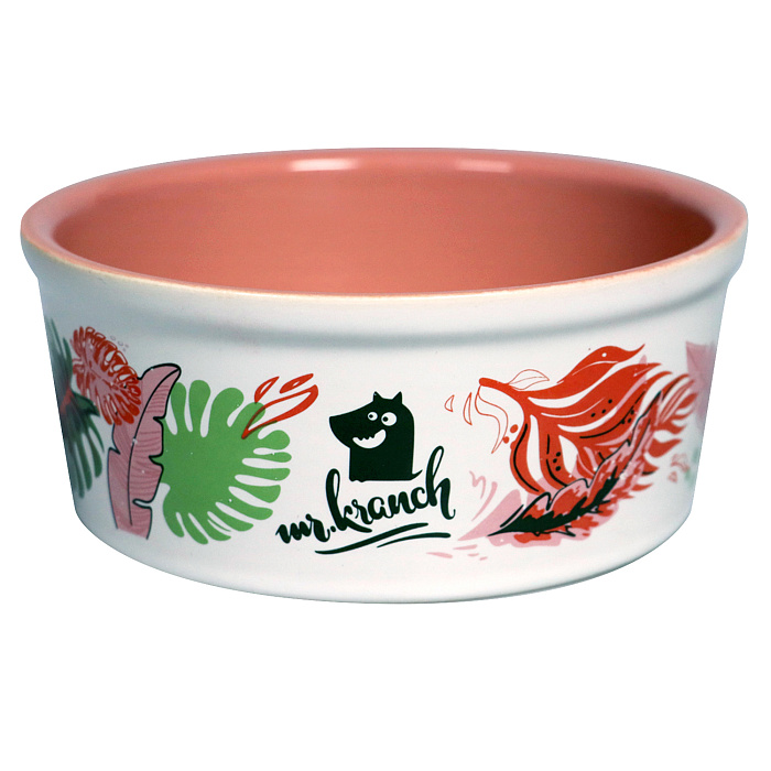 Миска Mr.Kranch для собак и кошек из фарфора Тропики 450мл розовая