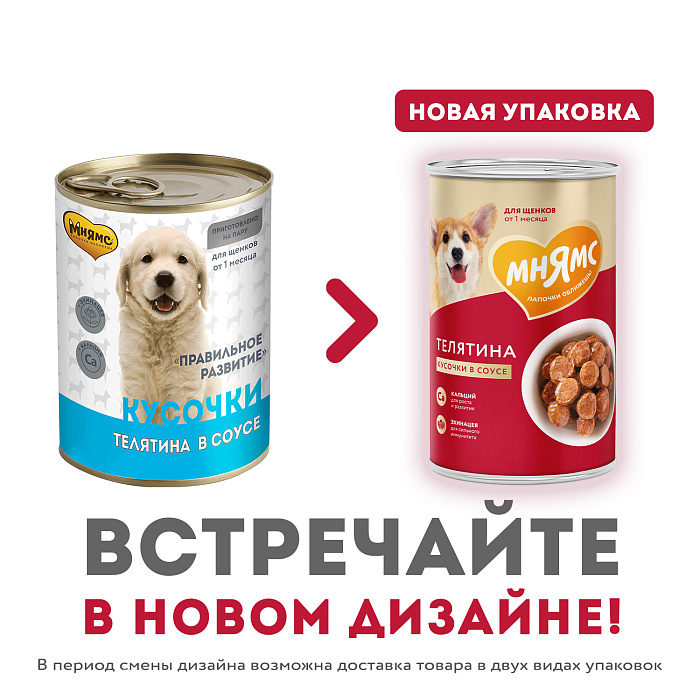 Влажный корм Мнямс На каждый день Кусочки в соусе с телятиной для щенков «ПРАВИЛЬНОЕ РАЗВИТИЕ» 400 г