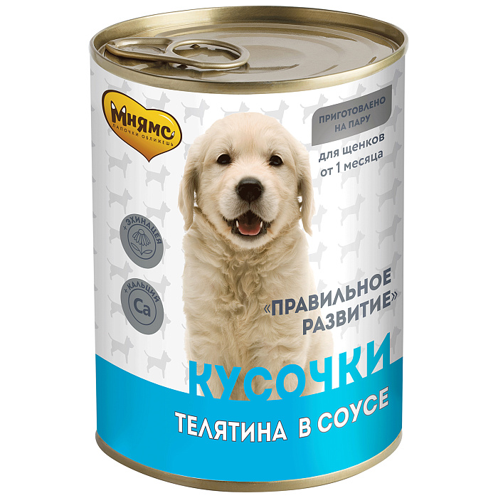 Влажный корм Мнямс На каждый день Кусочки в соусе с телятиной для щенков «ПРАВИЛЬНОЕ РАЗВИТИЕ» 400 г