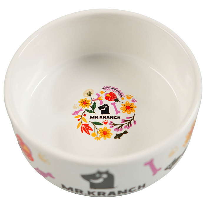 Миска Mr.Kranch керамическая для собак 420 мл Цветы Прованса розовая
