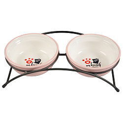 Миски Mr.Kranch на подставке для собак и кошек двойные 2x290 мл с лапкой розовые