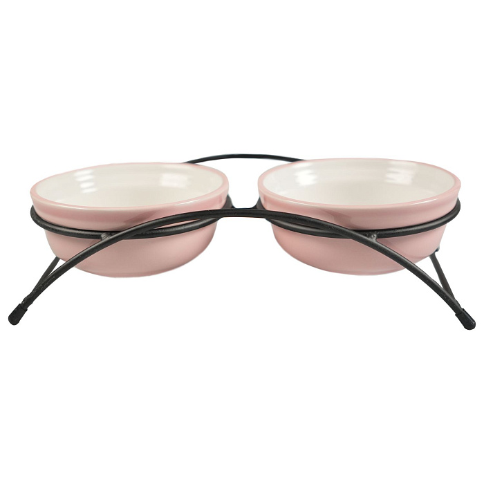 Миски Mr.Kranch на подставке для собак и кошек двойные 2x290 мл с лапкой розовые