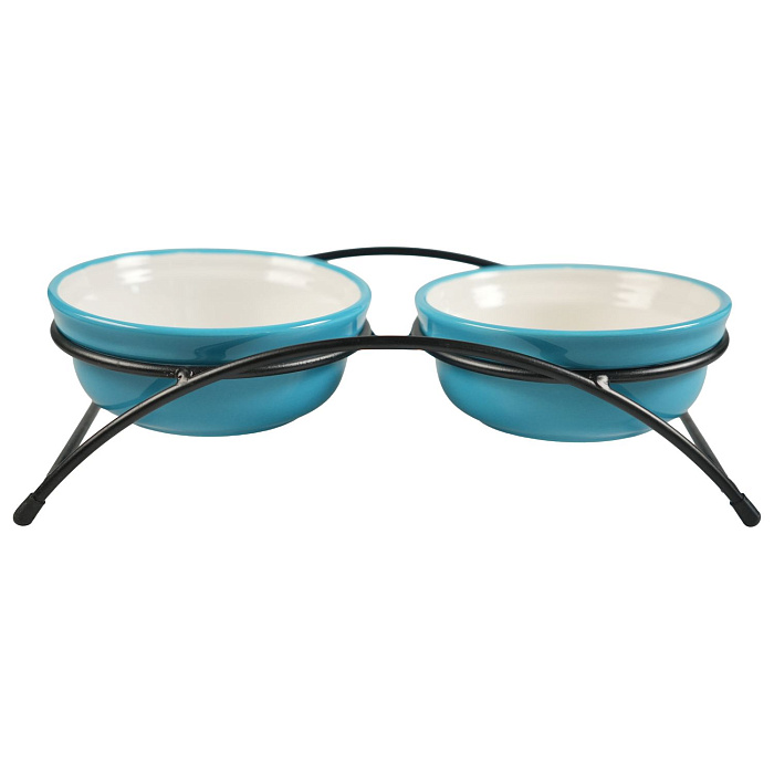 Миски Mr.Kranch на подставке для собак и кошек двойные 2x290 мл fish&chips голубые