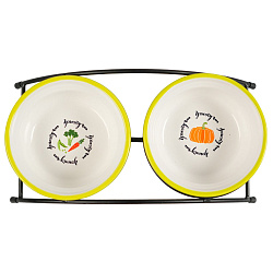 Миски Mr.Kranch на подставке для собак и кошек двойные 2x290 мл летние овощи салатовые