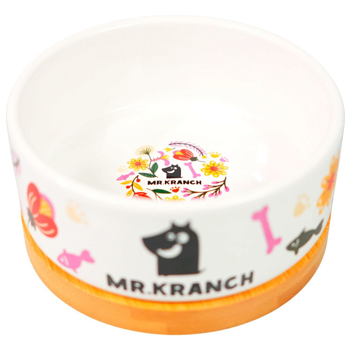 Миска Mr.Kranch Bamboo 340 мл Цветы Прованса керамическая на бамбуковой подставке розовая