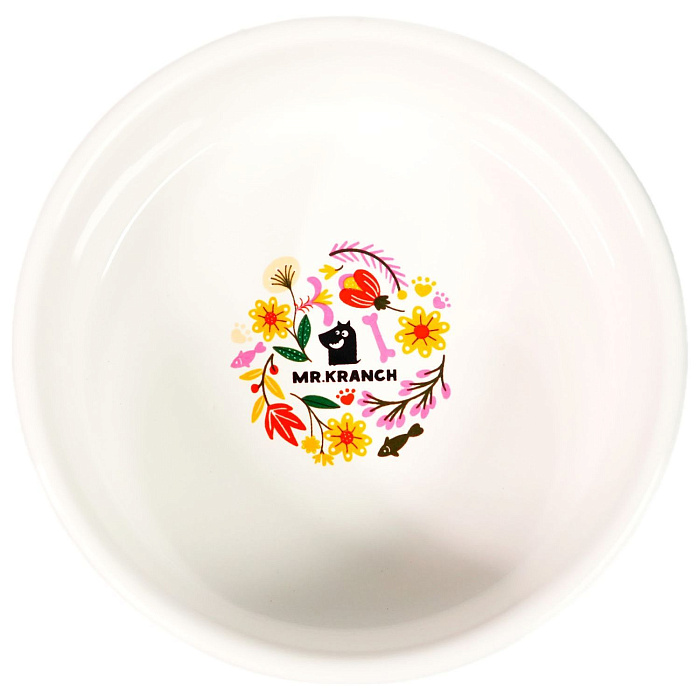 Миска Mr.Kranch Bamboo 340 мл Цветы Прованса керамическая на бамбуковой подставке розовая