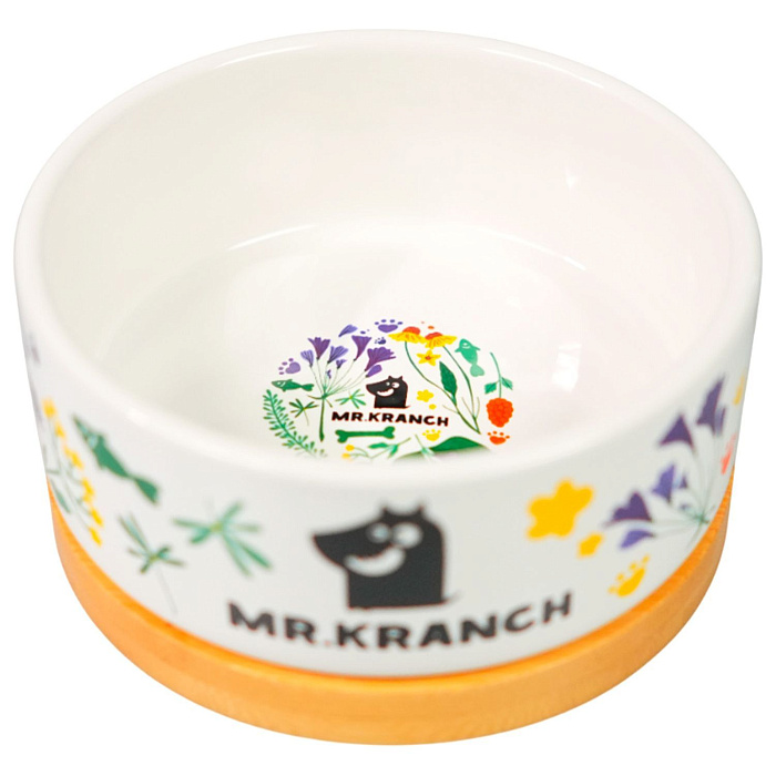 Миска Mr.Kranch Bamboo 340 мл Цветы Прованса керамическая на бамбуковой подставке васильковая