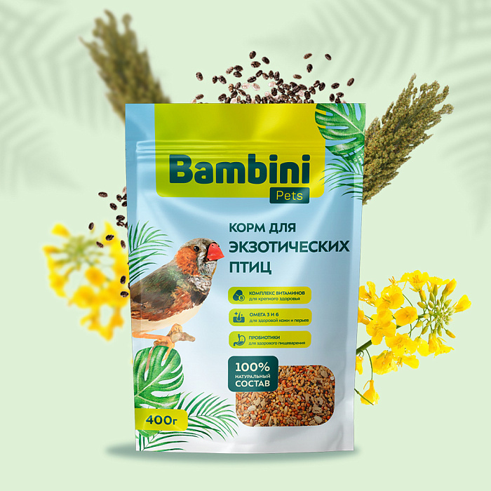 Корм Bambini Pets для экзотических птиц, 400 г