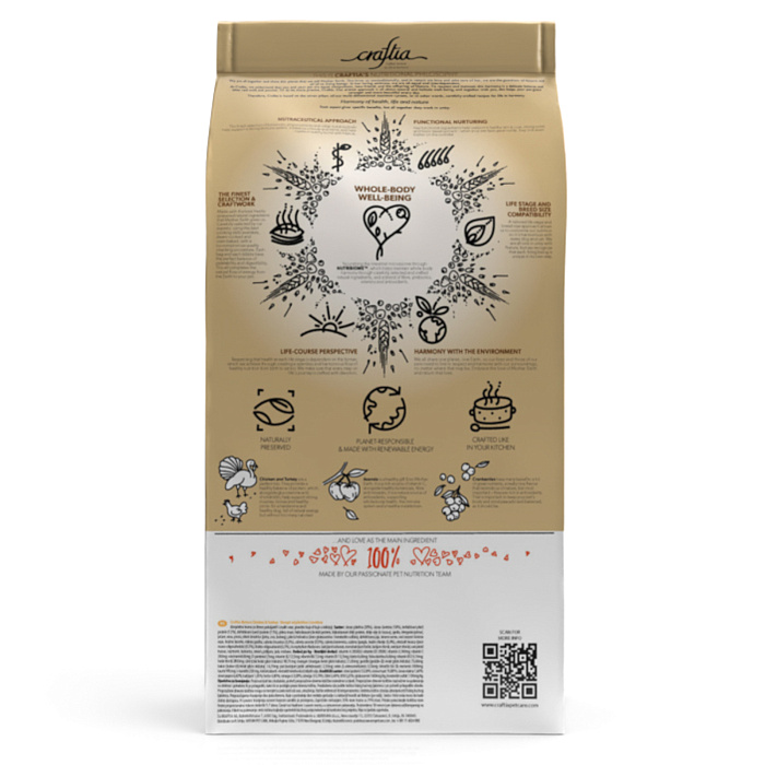 Сухой корм CRAFTIA NATURA для щенков миниатюрных и мелких пород из курицы и индейки 2 кг