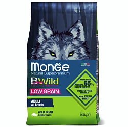 Сухой корм Monge Dog BWild LOW GRAIN для взрослых собак, низкозерновой, из мяса дикого кабана 2,5 кг