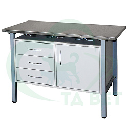 ТД ВЕТ Стол ветеринарный универсальный СВУ-3.07,столеш.нерж. сталь 1300х600х900 мм (фасад светло-серый)